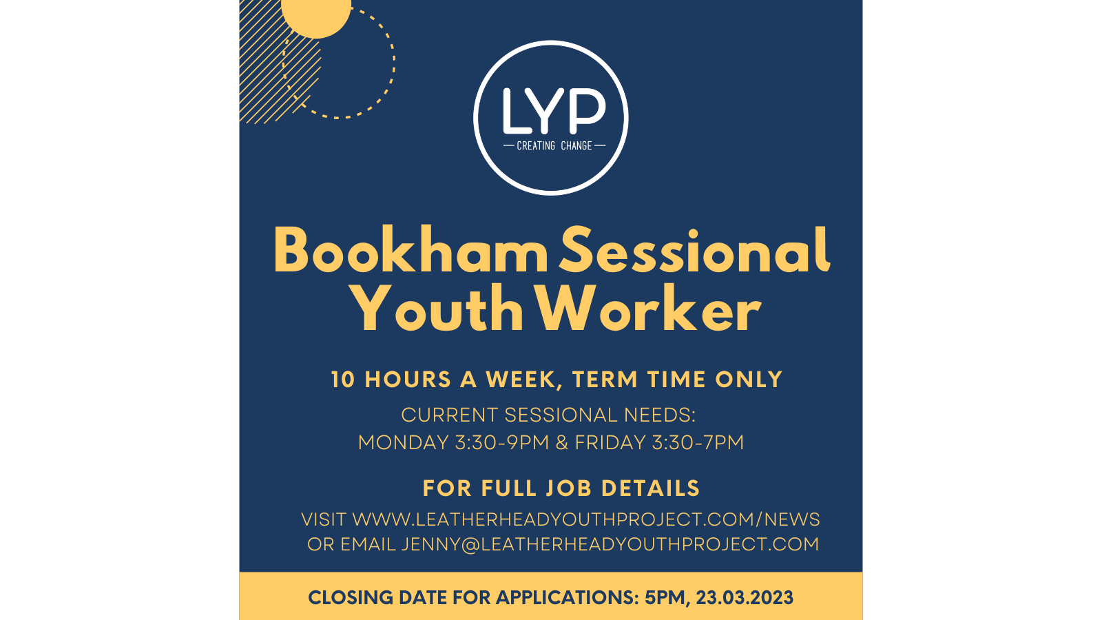 Taking Applications for a New Bookham Sessional Youth Worker